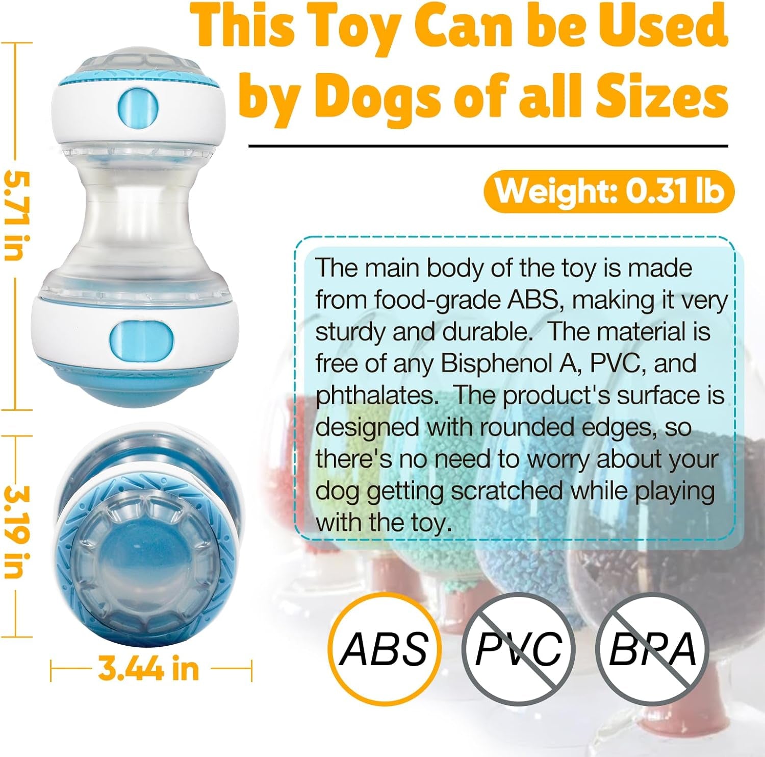 Interactive Roller Puzzle Dispenser Toy for Dogs, Interactive Chase Toys, Adjustable Dog Treat Dispensing Dog Toys, Improves Pets Digestion System Dog Chew Toys Pet Gift (Blue and White)