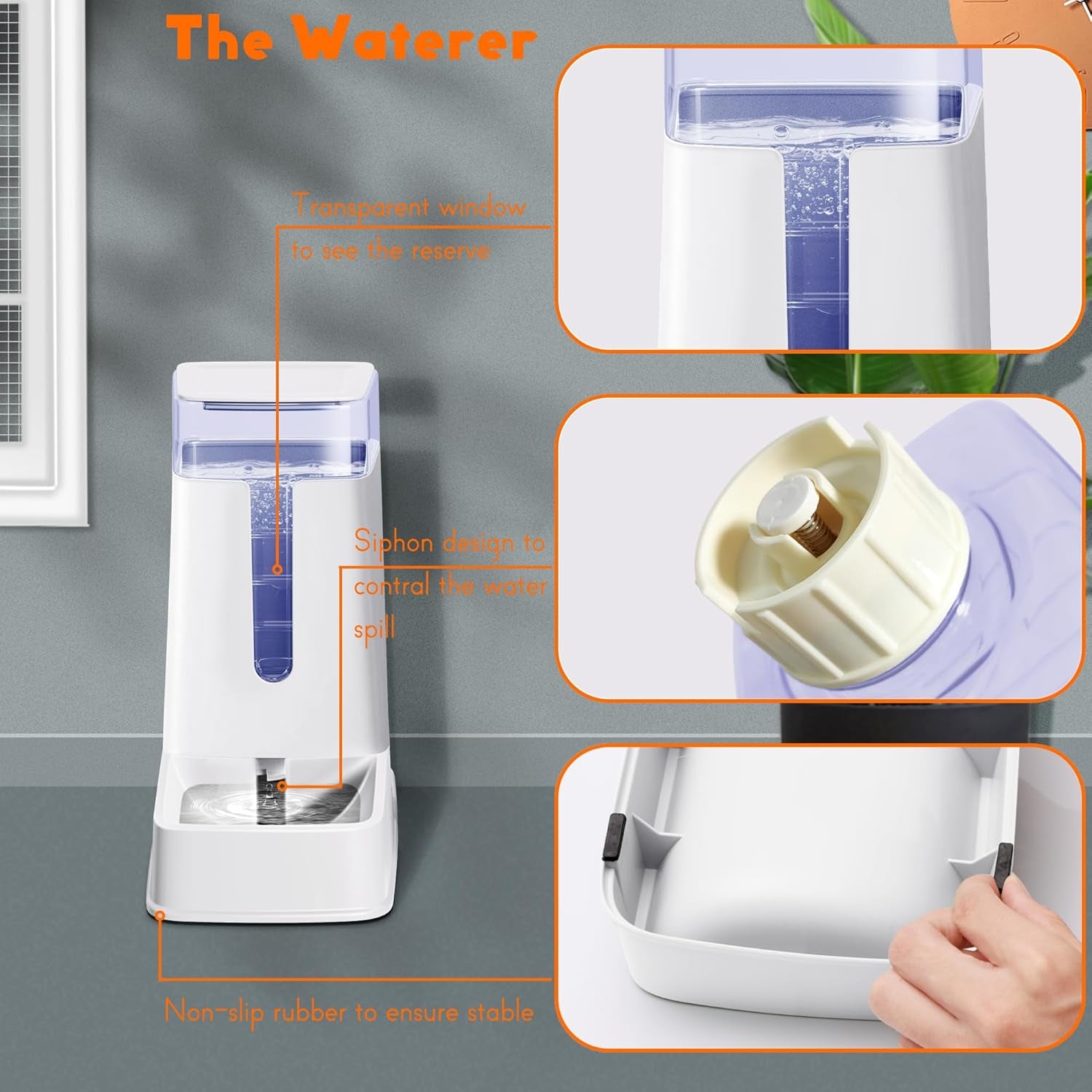 2 Packs Automatic Cat Feeder and Waterer, Gravity Dog Food and Water Dispenser Set for Small Medium Big Pets Cats Dogs Puppy Kitten, 1 Gallon X 2