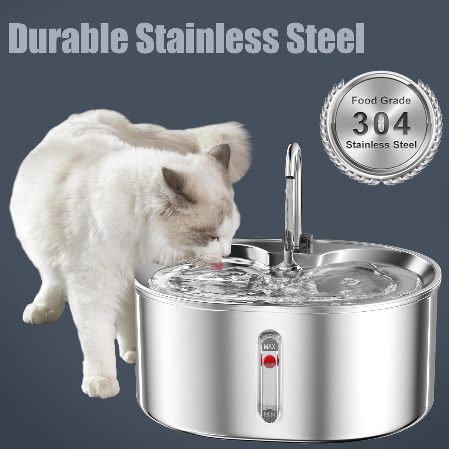 Cat Water Fountain, Dog Water Bowl Dispenser Stainless Steel, 3.2L/ 108Oz Large Capacity Pet Fountain, Quiet Circulating Filtration System Water Feeder Automatic Metal Drink Supplier Kitten