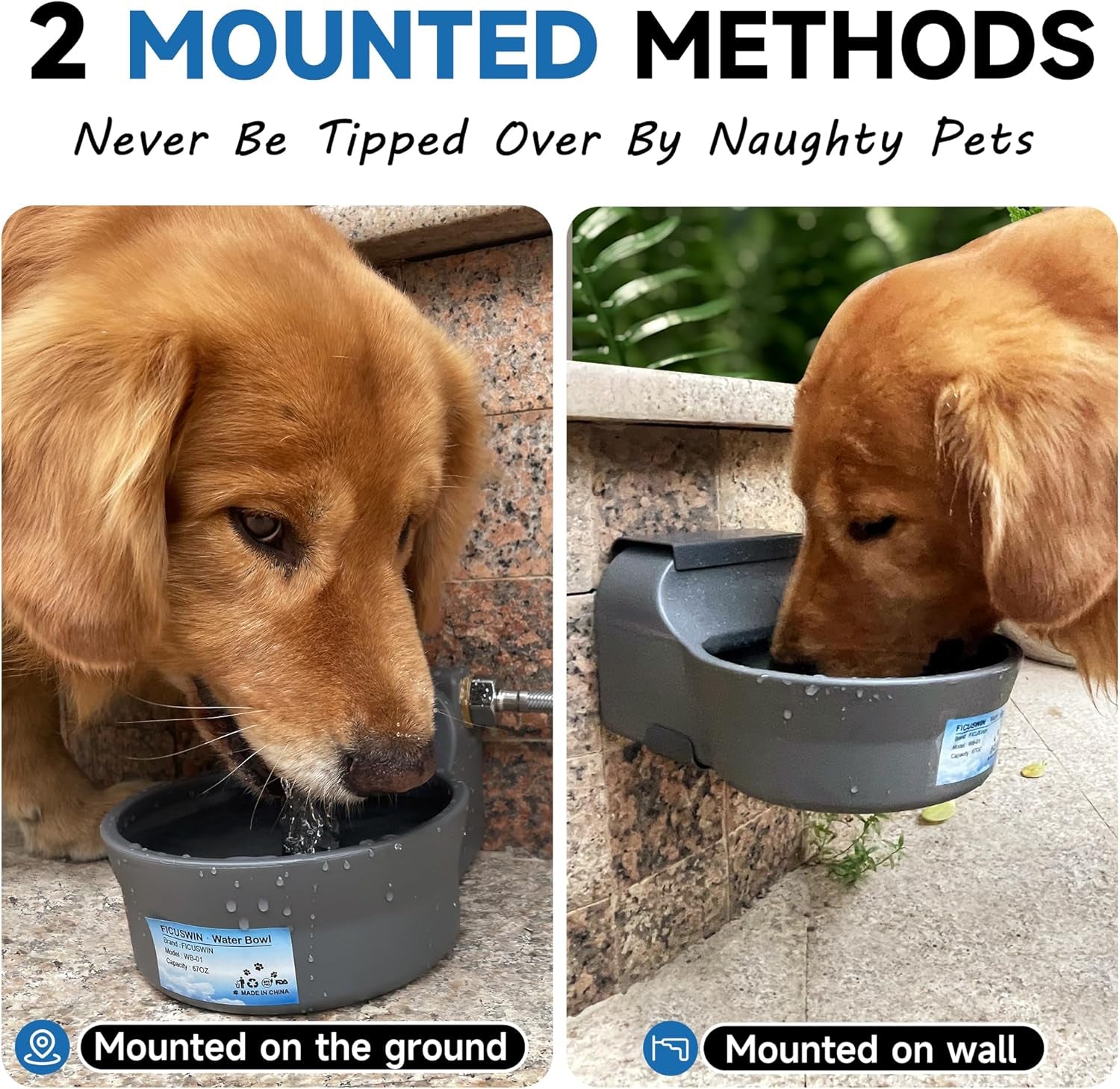 Automatic Dog Water Dispenser with Anti-Tip Bracket, 68 Oz Outdoor Dog Water Bowl Dispenser, Auto Refill Water Feeder for Pets & Livestock, Food Grade Waterer Fit 3/4" GHT Faucet, Wide Mouth