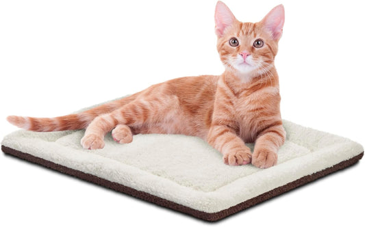 Self-Warming Cat Bed Pad, Self Heating Pad for Outdoor Cat Houses, Warming Mat for Indoor Pet Beds & Furniture, Reversible Blanket, Washable - Small 21 X 17In Oatmeal/Chocolate